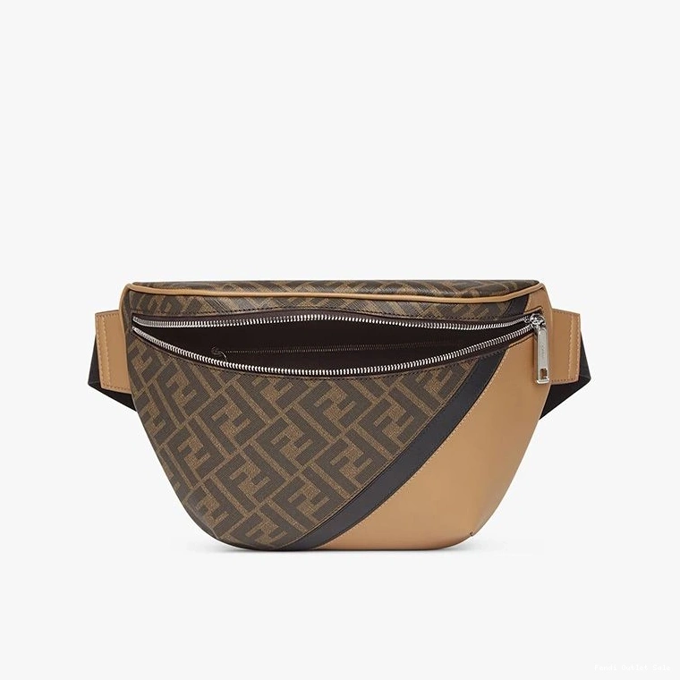 Cheap FF Brown Bag Black In Fendi Belt Motif Fabric 0730